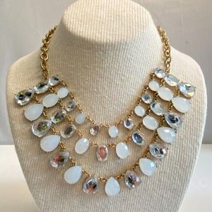 Choker Bib Necklace Gold Tone Chain Clear Rhinestones Moon Stones